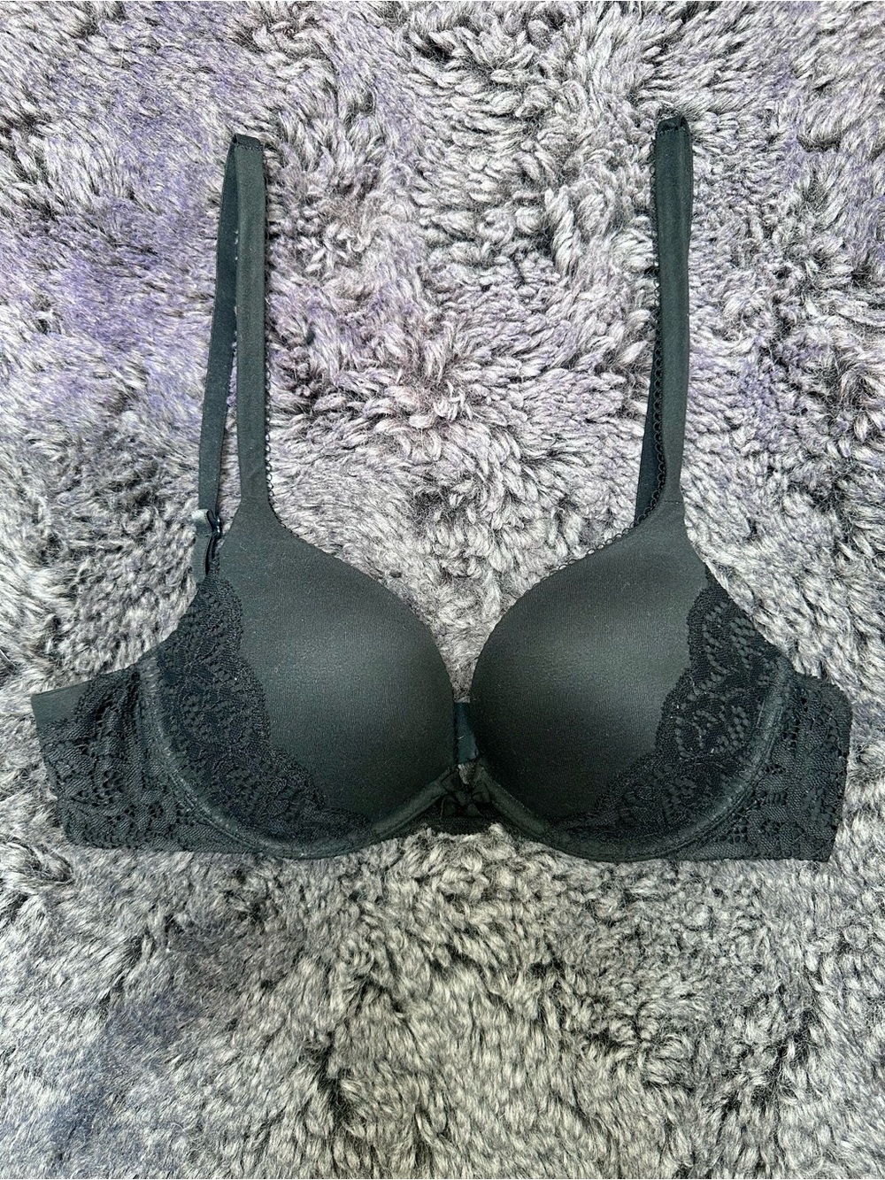 Victoria’s Secret Black Lace Trim Push-up Bra Size 32B